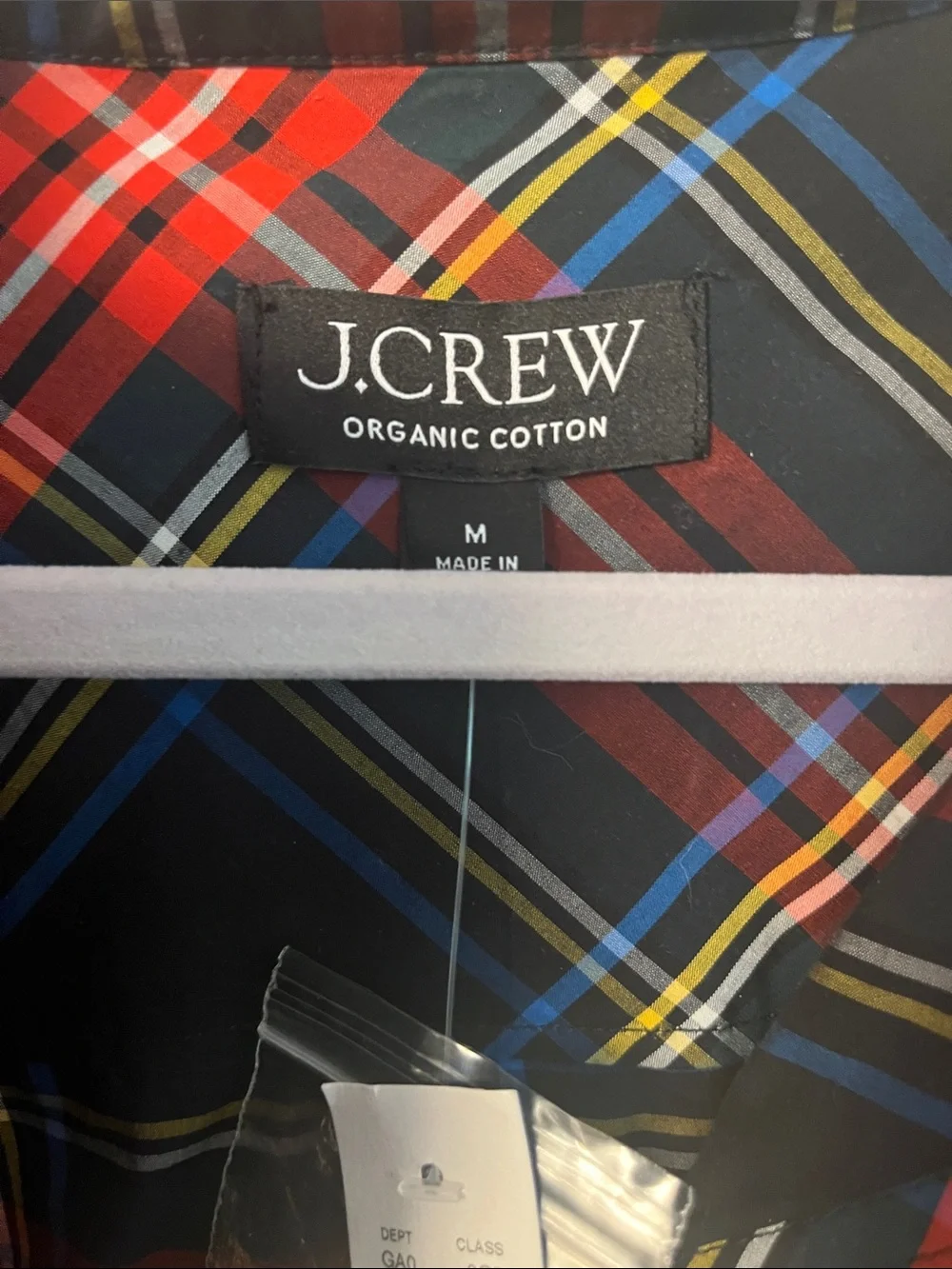 J. Crew Black Plaid Button-Up Blouse with Red and Yellow Stripes